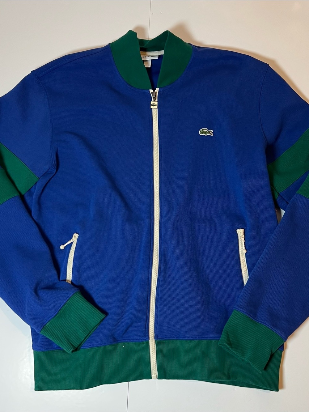Lacoste Colorblock Track Jacket Blue Green Full Zip Crocodile Logo Retro